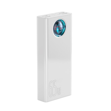 Baseus Amblight gyorstöltő powerbank 30000 mAh, 65W, fehér + 100W USB Type-C, 1m kábel