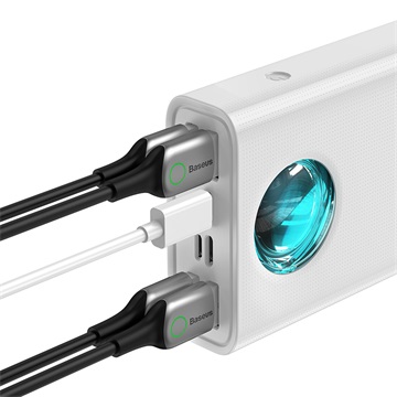 Baseus Amblight gyorstöltő powerbank 30000 mAh, 65W, fehér + 100W USB Type-C, 1m kábel