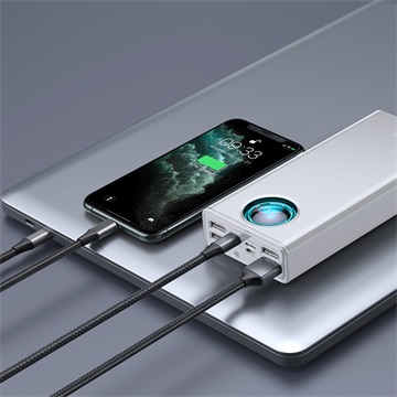 Baseus Amblight gyorstöltő powerbank 30000 mAh, 65W, fehér + 100W USB Type-C, 1m kábel