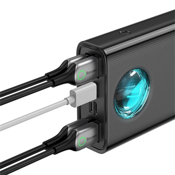 Baseus Amblight gyorstöltő powerbank 30000 mAh, 65W, fekete + 100W USB Type-C, 1m kábel