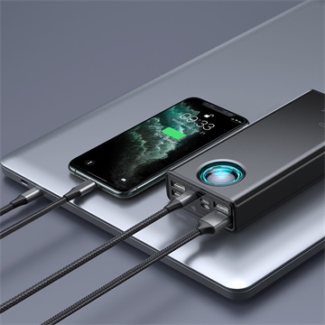 Baseus Amblight gyorstöltő powerbank 30000 mAh, 65W, fekete + 100W USB Type-C, 1m kábel