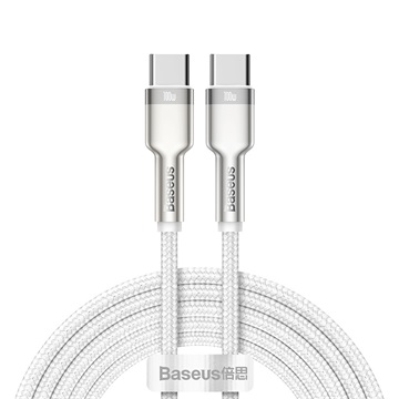 Baseus Cafule Metal USB Type-C, 100W gyorstöltő adatkábel, 2m, fehér