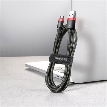 Baseus Cafule USB Type-A – Micro USB, 12W gyorstöltő adatkábel, 1m, fekete/piros