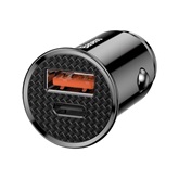 Baseus Circular Plastic autós gyorstöltő 30W, USB Type-A + USB Type-C, fekete