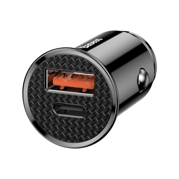 Baseus Circular Plastic autós gyorstöltő 30W, USB Type-A + USB Type-C, fekete