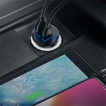 Baseus Circular Plastic autós gyorstöltő 30W, USB Type-A + USB Type-C, fekete