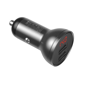Baseus Digital Display autóstöltő 24W, 2×USB Type-A, szürke