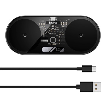 Baseus Digital LED Display 2-in-1 vezeték nélküli töltő 20W, fekete + 3A USB Type-A – USB Type-C,  1m kábel