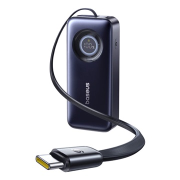 Baseus EnerCore CR11 gyorstöltő powerbank 20000mAh, 67W, beépített USB Type-C automata behúzós kábel, fekete