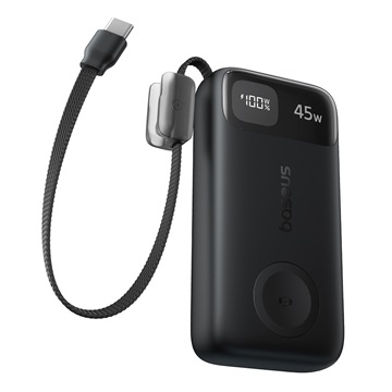 Baseus EnerFill FT31 gyorstöltő powerbank & Apple Watch 10000mAh 45W, beépített USB Type-C kábel, fekete