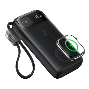 Baseus EnerFill FT31 gyorstöltő powerbank & Apple Watch 10000mAh 45W, beépített USB Type-C kábel, fekete