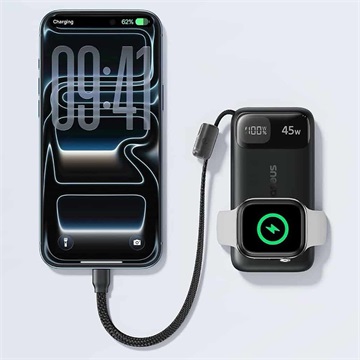 Baseus EnerFill FT31 gyorstöltő powerbank & Apple Watch 10000mAh 45W, beépített USB Type-C kábel, fekete