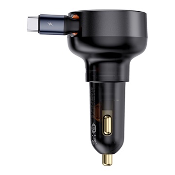 Baseus Enjoyment Pro autós gyorstöltő 60W, USB Type-C + USB Type-C automata behúzós kábel, fekete