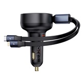 Baseus Enjoyment Pro autós gyorstöltő 60W, USB Type-C + USB Type-C/iPhone automata behúzós kábel, fekete
