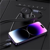 Baseus Enjoyment Pro autós gyorstöltő 60W, USB Type-C + USB Type-C/iPhone automata behúzós kábel, fekete