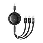 Baseus Free2Draw Crystal USB Type-C – iPhone+USB Type-C+Micro, 100W automata behúzós gyorstöltő adatkábel, 1.1m, fekete