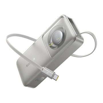 Baseus Free2Pull gyorstöltő powerbank 10000 mAh, 30W, beépített USB Type-C kábel, szürke