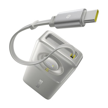 Baseus Free2Pull gyorstöltő powerbank 10000 mAh, 30W, beépített USB Type-C kábel, szürke