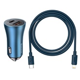 Baseus Golden Contactor Pro autós gyorstöltő 40W, USB Type-A + USB Type-C, kék + 20W USB Type-C – iPhone, 1m kábel