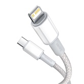 Baseus High Density Braided USB Type-C – iPhone, PD 20W gyorstöltő adatkábel, 1m, fehér