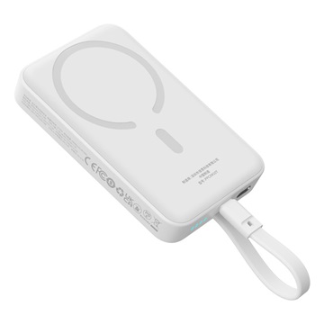 Baseus Magnetic Mini vezeték nélküli gyorstöltő powerbank 10000mAh, 30W, beépített USB Type-C kábel, fehér