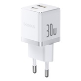 Baseus Palm hálózati gyorstöltő 30W, USB Type-C + USB Type-A, fehér