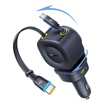Baseus PrimeTrip VR2 Max autós gyorstöltő 100W, 3×USB Type-C + 1×USB Type-A, 2×automata behúzós kábel, fekete