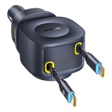Baseus PrimeTrip VR2 Max autós gyorstöltő 100W, 3×USB Type-C + 1×USB Type-A, 2×automata behúzós kábel, fekete
