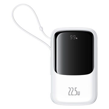 Baseus Qpow Pro+ gyorstöltő powerbank 10000 mAh, 22.5W, beépített USB Type-C kábel, fehér