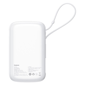 Baseus Qpow Pro+ gyorstöltő powerbank 10000 mAh, 22.5W, beépített USB Type-C kábel, fehér