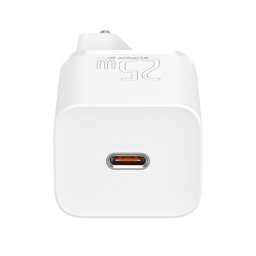 Baseus Super Si hálózati gyorstöltő 25W, USB Type-C, fehér + 3A USB Type-C, 1m kábel