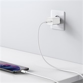 Baseus Super Si hálózati gyorstöltő 25W, USB Type-C, fehér + 3A USB Type-C, 1m kábel