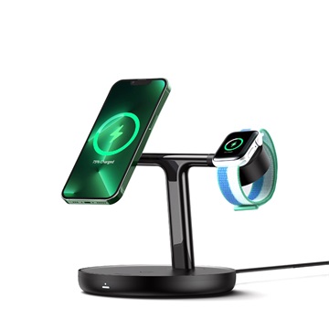 Baseus Swan 3-in-1 vezeték nélküli töltő állvány 20W, fekete + 3A USB Type-A – USB Type-C, 1m kábel