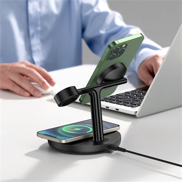 Baseus Swan 3-in-1 vezeték nélküli töltő állvány 20W, fekete + 3A USB Type-A – USB Type-C, 1m kábel