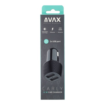 AVAX CC301B CARLY 2x USB A 12W autós töltő, fekete