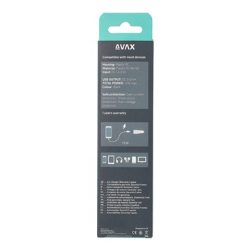 AVAX CC301B CARLY 2x USB A 12W autós töltő, fekete