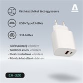 AVAX CH320 SPEEDY Hálózati fali töltő USB + Type C, 20W