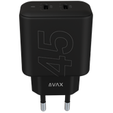 AVAX CH602B SPEEDY+ 2x Type C  (PD) 45W gyors hálózati töltő, fekete