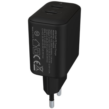 AVAX CH602B SPEEDY+ 2x Type C  (PD) 45W gyors hálózati töltő, fekete