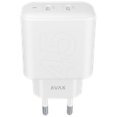 AVAX CH602W SPEEDY+ 2x Type C  (PD) 45W gyors hálózati töltő, fehér