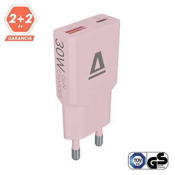 AVAX CH641P NANO SLIM 30W töltő adapter USB-C (PD3.0)+USB-A (QC3.0), rózsaszín