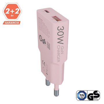 AVAX CH641P NANO SLIM 30W töltő adapter USB-C (PD3.0)+USB-A (QC3.0), rózsaszín