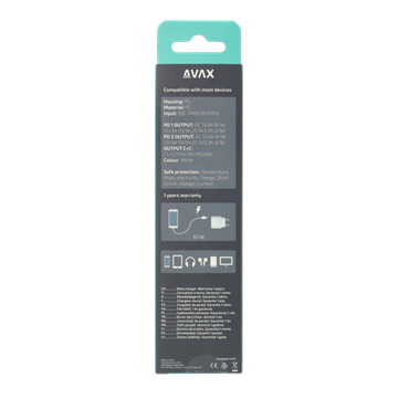AVAX CH901W PRIME GaN gyors hálózati töltő 2x Type C, 67W, fehér