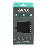 AVAX DC611 DESKY+ 75W gyorstöltő elosztó - PD 60W, QC 3.0 18W, 2xUSB A 12W