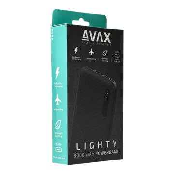 AVAX PB103B LIGHTY Type-C Powerbank 8.000mAh, fekete