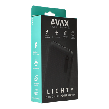 AVAX PB104B LIGHTY Type-C Powerbank 10.000mAh, fekete