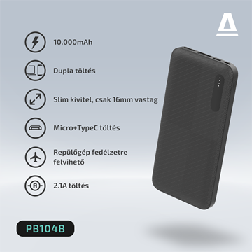 AVAX PB104B LIGHTY Type-C Powerbank 10.000mAh, fekete