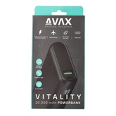 AVAX PB202B VITALITY PD/Type C 65W+QC 18W gyorstöltő Powerbank 20.000mAh, fekete - Dobozsérült termék