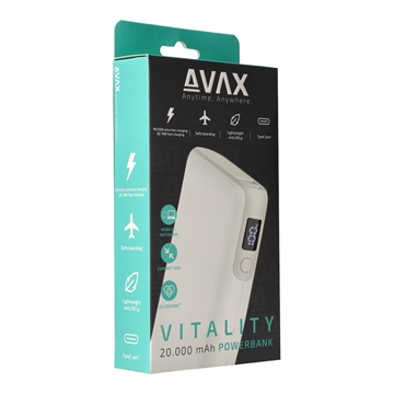 AVAX PB202W VITALITY PD/Type C 65W+QC 18W gyorstöltő Powerbank 20.000mAh, fehér