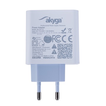 Akyga AK-CH-14 USB-A + USB-CPD 5-20V / max. 3A 45W QuickCharge 3.0 hálózati töltő